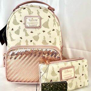 Loungefly Mini Backpack & Wallet Disney Princess Silhouettes AOP Sequins